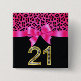 21st Birthday Cheetah Pink Bow Pin