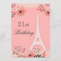 21st Birthday Chic Floral Paris Eiffel Tower