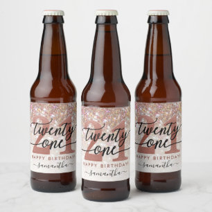 21st Birthday Chic Glitter Ombre Beer Bottle Label