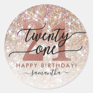 21st Birthday Chic Glitter Ombre Classic Round Sticker