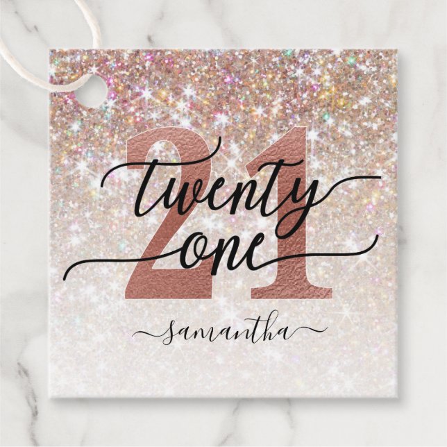 21st Birthday Chic Glitter Ombre Favour Tags (Front)