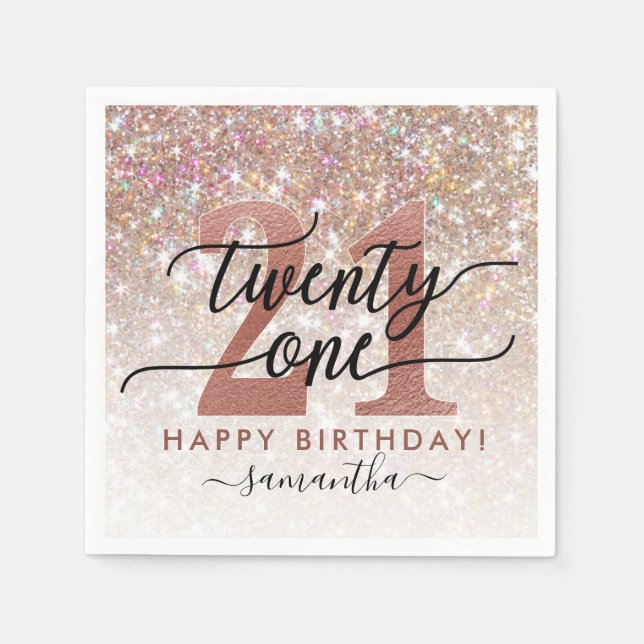 21st Birthday Chic Glitter Ombre Napkin (Front)