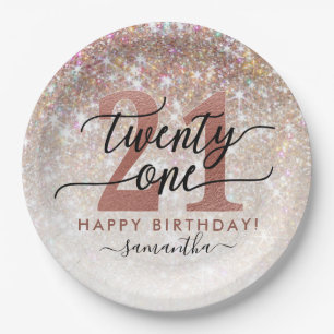 21st Birthday Chic Glitter Ombre Paper Plate