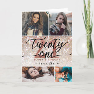 21st Birthday Chic Glitter Ombre Photo Card
