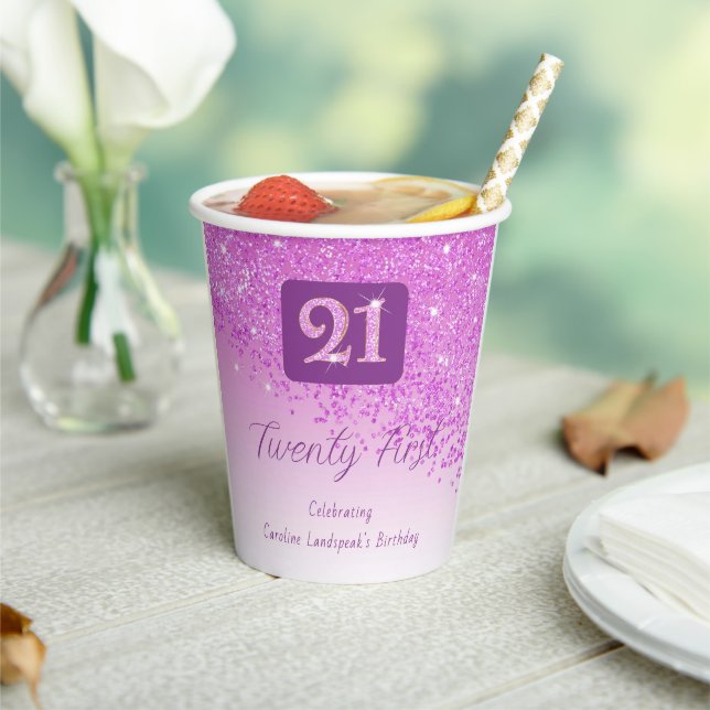 21st Birthday Classy Falling Pink Glitter Paper Cups (Insitu)