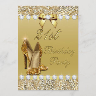 21st Birthday Classy Gold Heels Sequins Diamonds Invitation
