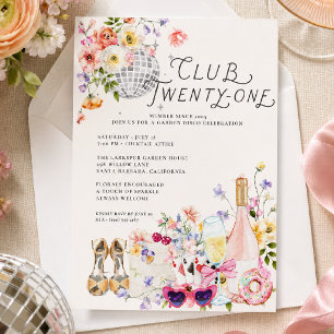 21st Birthday   Club Twenty-One Garden Disco Invitation