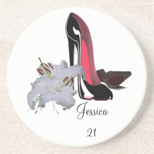 21st Birthday Coaster with Black Stiletto Shoes an