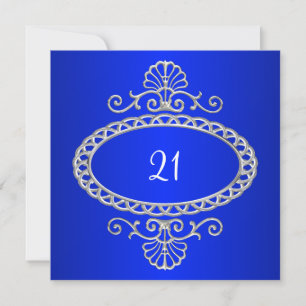 21st Birthday Cobalt Blue & Silver Metal Invitation