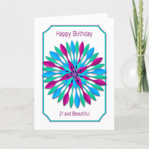 21st Birthday, Colorful Blue, Purple,Teal Motif Card