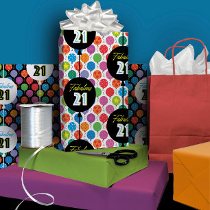 21st Birthday Colourful Balloons Polka Dot Stars W Wrapping Paper Sheet