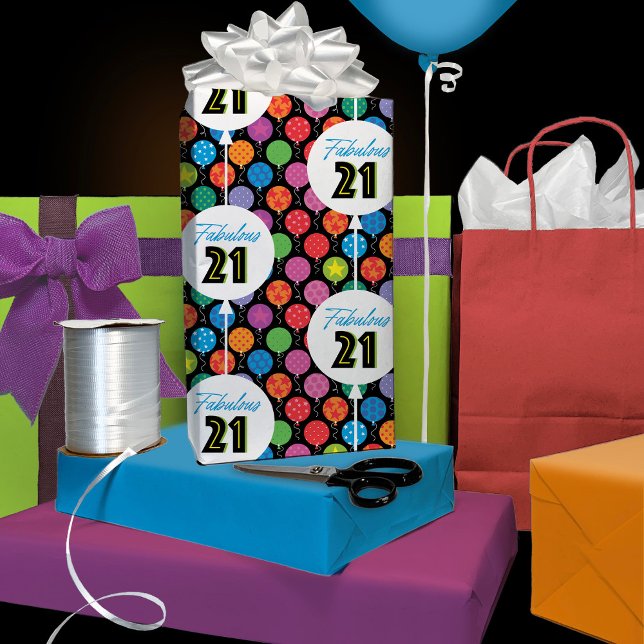 21st Birthday Colourful Balloons Polka Dot Stars Wrapping Paper Sheet (Creator Uploaded)