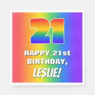 21st Birthday: Colourful, Fun Rainbow Pattern # 21 Napkin