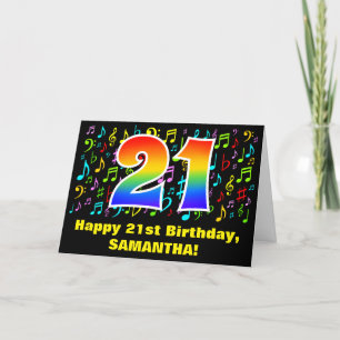 21st Birthday: Colourful Music Symbols & Rainbow 2 Card