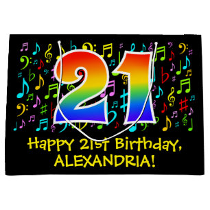 21st Birthday - Colourful Music Symbols, Rainbow 2 Large Gift Bag