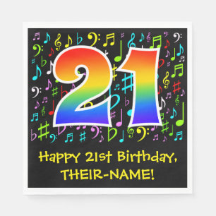21st Birthday - Colourful Music Symbols, Rainbow 2 Napkin