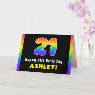 21st Birthday: Colourful Rainbow # 21, Custom Name Card