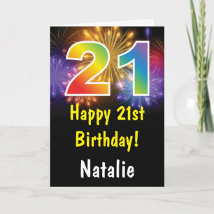 21st Birthday Colourful Rainbow Fireworks Card