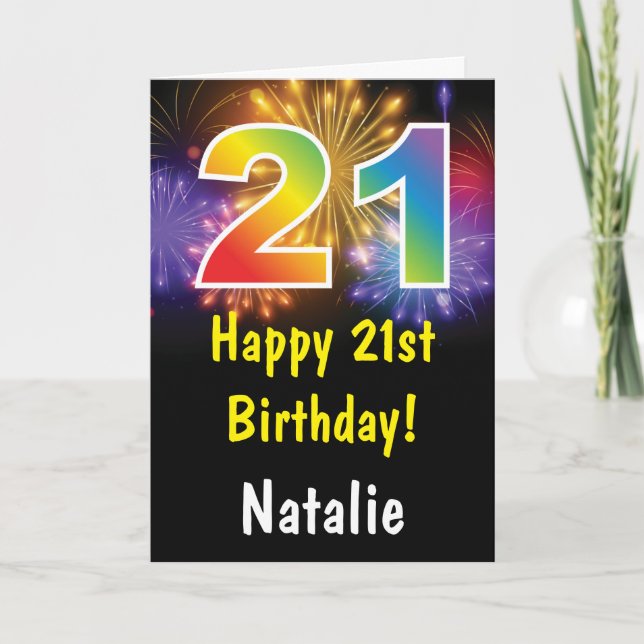 21st Birthday Colourful Rainbow Fireworks Card (Front)