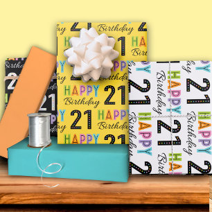 21st Birthday Colourful Typography Wrapping Paper Sheet
