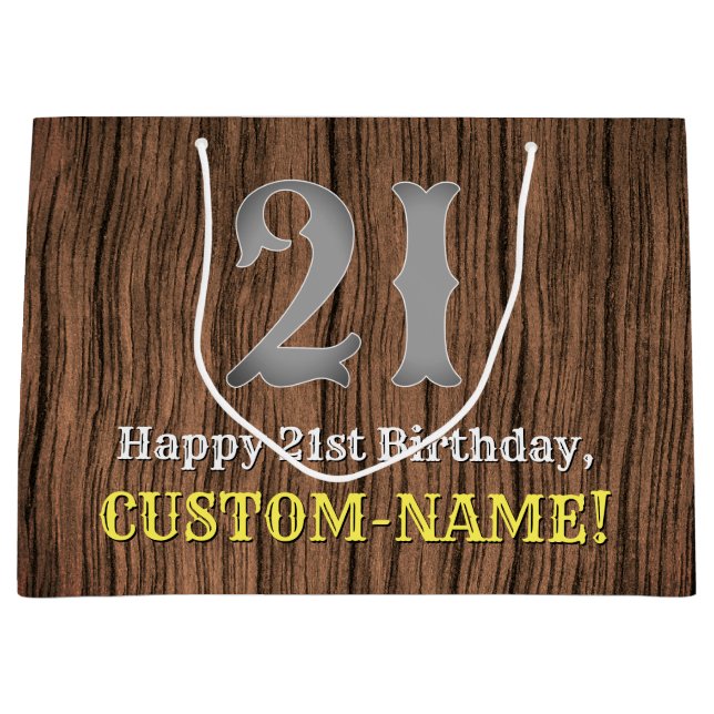 21st Birthday: Country Western Inspired Look, Name Large Gift Bag (Front)