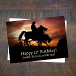 21st Birthday Country Western Rodeo Cowboy Card<br><div class="desc">A 21st birthday card with a cowboy riding a horse in a southwestern sunset with a runaway steer.  A great expression of enjoy the ride of life! Another ride around the sun!</div>