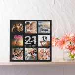 21st birthday custom photo collage black monogram faux canvas print<br><div class="desc">A unique 21st birthday gift or keepsake, celebrating her life with a collage of 8 of your photos. Add images of her family, friends, pets, hobbies or dream travel destination. Personalise and add a name, age 21 and a date. White and grey coloured letters. A chic black background. This canvas...</div>
