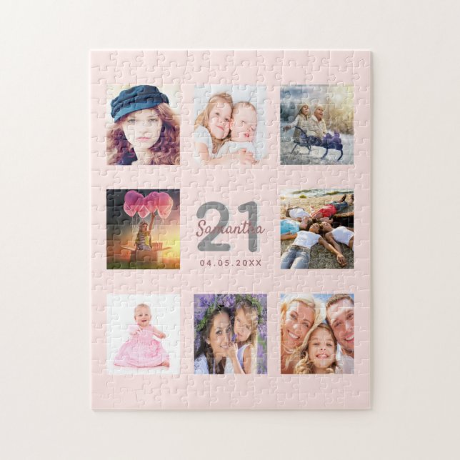 21st birthday custom photo rose gold blush pink jigsaw puzzle (Vertical)