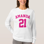 21st Birthday Cute University Letters College T-Shirt<br><div class="desc">Fun, memento shirt for that very special 21st birthday! This design resembles a college sports team shirt, with varsity style letters and numbers in hot pink. Personalise it with your name and the number of your birthday celebration (such as 16, 18, 21). For an even more custom look, you can...</div>