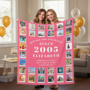 21st Birthday Daughter Family Photo collage Pink Fleece Blanket
