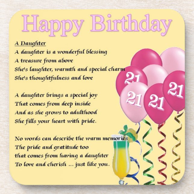 21st Birthday - Daughter Poem Coaster (Front)