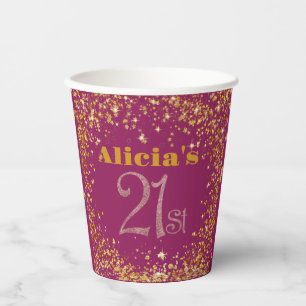 21st birthday Decorations Party Modern sparkle Paper Cups