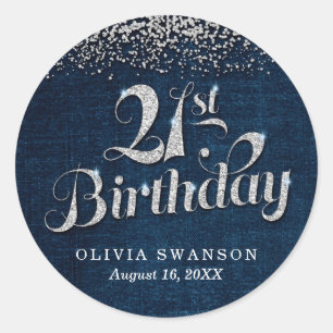 21st Birthday Denim & Diamonds Classic Round Sticker