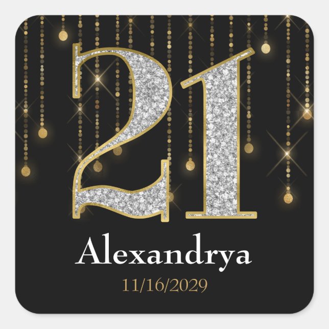 21st Birthday Diamonds Gold Favour Tags Stickers (Front)