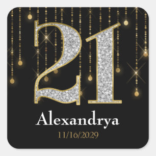 21st Birthday Diamonds Gold Favour Tags Stickers