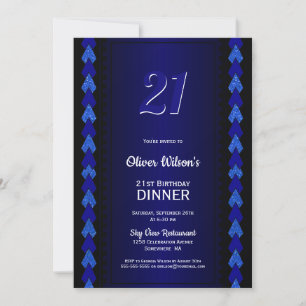 21st Birthday Dinner Black and Blue Party Invitation