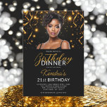 21st Birthday Dinner Gold Black Photo Instagram  Invitation<br><div class="desc">Set the tone for an unforgettable evening with this stylish Gold and Black Birthday Dinner Instagram Invitation. Featuring a modern design, elegant gold accents, and a photo upload option, it perfectly blends sophistication and personalisation. Share the joy and excitement of your special day while impressing your guests with its sleek,...</div>