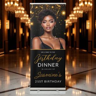 21st Birthday Dinner Gold Black Photo Instagram  Retractable Banner