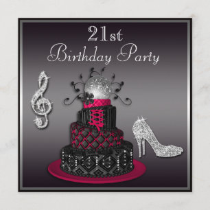 21st Birthday Disco Diva Cake and Heels Hot Pink Invitation
