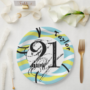 21st Birthday Dynamic Abstract Custom Paper Plate