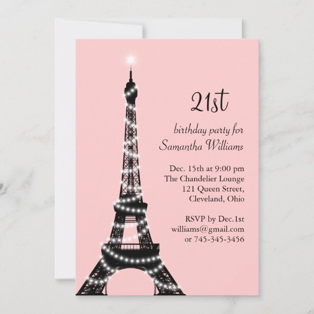 21st Birthday Eiffel Tower Invitation (Front)