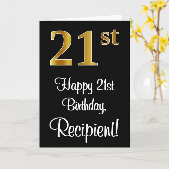21st Birthday ~ Elegant Luxurious Faux Gold Look # Card (Yellow Flower)