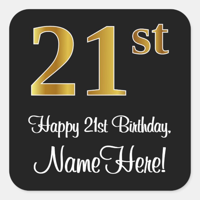 21st Birthday – Elegant Luxurious Faux Gold Look # Square Sticker (Front)