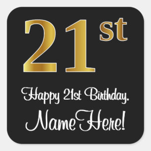 21st Birthday – Elegant Luxurious Faux Gold Look # Square Sticker