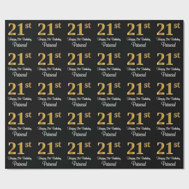 21st Birthday: Elegant Luxurious Faux Gold Look # Wrapping Paper (Flat)