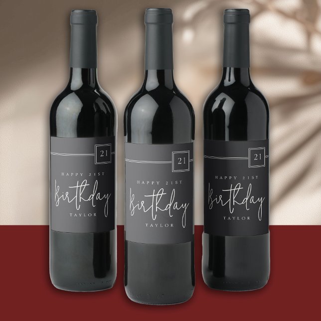 21st Birthday Elegant Minimalist Flat Black Wine Label (Creator Uploaded)