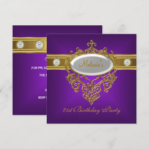 21st Birthday Elegant Purple Lace White Gold Invitation