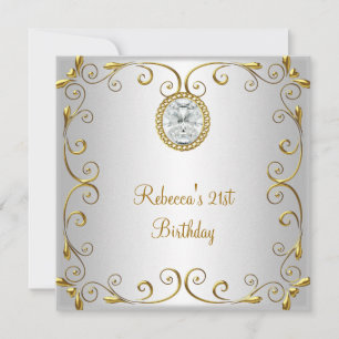 21st Birthday Elegant White Gold Diamond Jewel Invitation