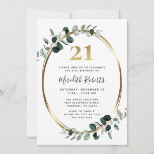 21st Birthday Eucalyptus Gold Metallic Party Invitation