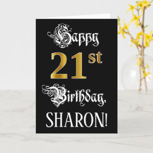 21st Birthday — Fancy Script; Faux Gold Look; Name Card